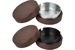 Zoyiancy 2 Pcs Wooden Ashtrays For Cigarettes, Outdoor and Indoor Ashtray with Lid, Windproof Ash Tray with Stainless Steel f