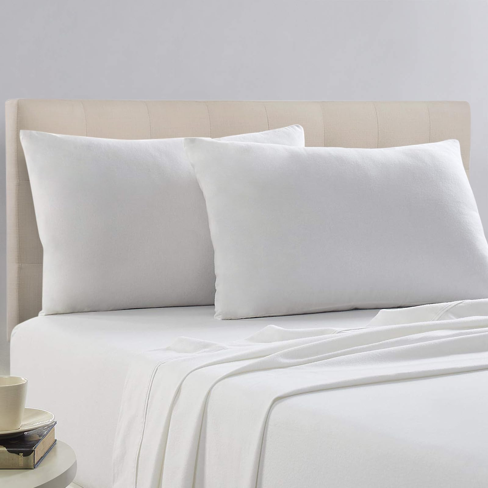 Pizuna 100% Cotton Housewife Pillowcases 2 Pack White 48x74cm, 400 Thread Count Long Staple Combed Cotton Pillow Cover, Sateen Weave Standard Housewife Pillowcase (Cotton Pillowcase Pack of 2)