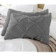 King Pillow Shams Set of 2 Dark Grey Pinch Pleated 100% Egyptian Cotton | 600 Thread Count Soft, Breathable & Natural Cooling
