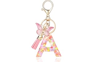 OKAICEN Fashion Alphabet Initial Letter Keychain Tassel Butterfly Pendant Key Ring for Purse Handbags Women Girl