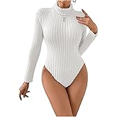 SOLY HUX Women's Bodysuit Turtleneck Long Sleeve Solid Bodysuit T Shirt Tops
