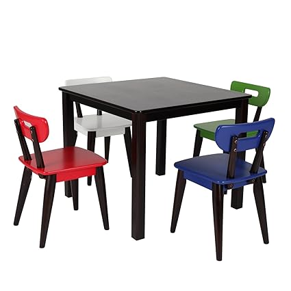 Max Lily Espresso Wood Kid And Toddler Square Table Modern Chairs Blue Red Green White