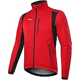 BERGRISAR Winter Cycling Jacket for Men with 6 Pockets Windproof Thermal Softshell Bike Jacket Running Windbreaker