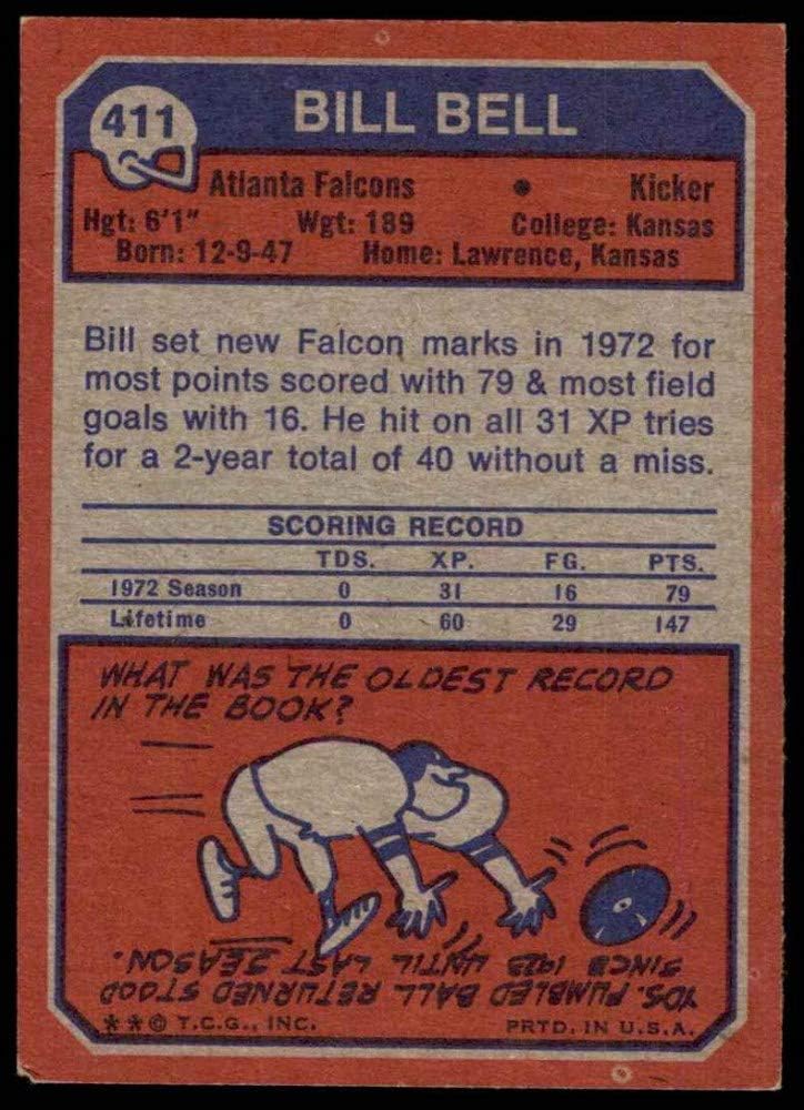 Amazon Com 1973 Topps 411 Bill Bell Atlanta Falcons Football Card Good Falcons Kansas Collectibles Fine Art