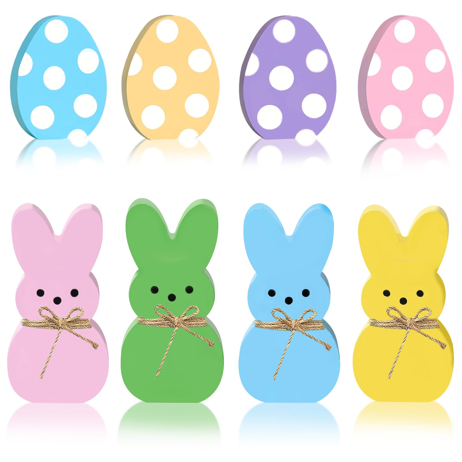 8Pcs Easter Bunny Decorations for Home - Wooden Eggs Table Decorations Signs - Spring Easter Tiered Tray Decor for Indoor Mantel Office