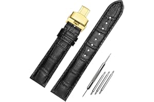 HEYOZURY Watch Bands Genuine Leather Embossed Alligator Grain Calfskin Deployment Buckle Replacement Strap for Women Men Bracelet Men's and Women's Watch Straps 14mm to 24mm