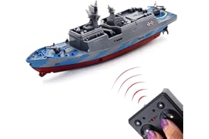 Tipmant Military RC Naval Ship Vessel Warcraft 2.4 GHz Remote Control Boat Speedboat Electric Water for Swimming Pool Kids Toy Birthday Gifts (Grey)
