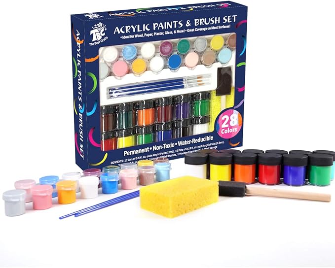 TBC The Best Crafts, 28 Colors Acrylic Paint and Brush Set,Water
