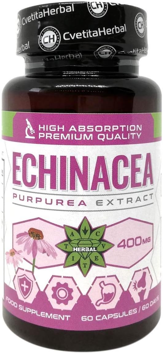 Echinacea Purpurea | 60 Capsules | 2 Month's Supply | Fresh Herbal Extract | Purple Coneflower | Strong Immune System | Echinacea Purpurea Extract by Cvetita Herbal