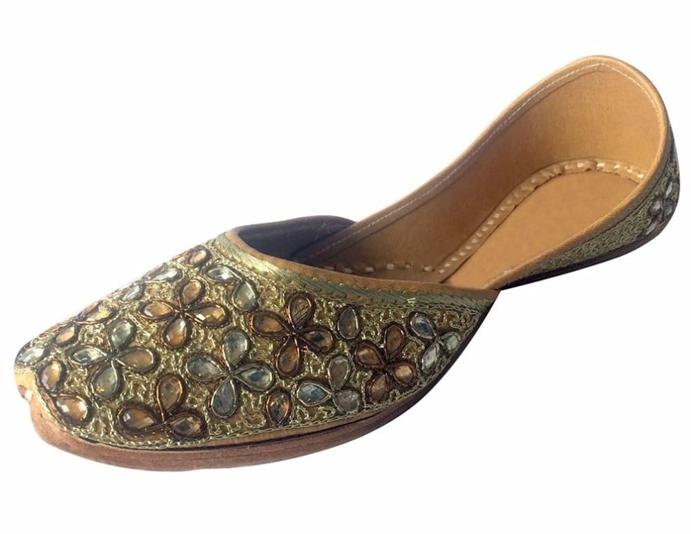 step n style women's gold kundan work punjabi jutti ethnic mojari