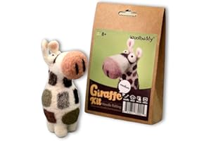 Woolbuddy Needle Felting Kit for Beginners & Adults – Giraffe DIY Felt Animal Starter Kit with Natural Wool Roving, Felting Needles & Step-by-Step Instructions