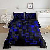 Feelyou Blue and Black Bedding Set Full Size Light Geometric Comforter Set for Kids Boys Girls Decor Comforter Modern Style Duvet Set