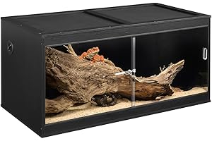 unipaws 110 Gallon Reptile Tank, Large Black Reptile Enclosure Terrarium with Glass Sliding Doors and Lock for Lizards and Snakes, Stackable Cage with Cable Port