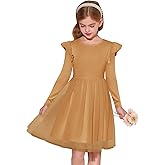 Haloumoning Girls Tutu Dress Ruffle Long Sleeve Fluffy Fall Winter Party Tulle Dress for Kids 5-14Y