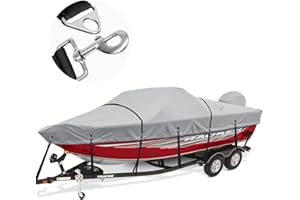 CERUMUTE Heavy Duty 1200D Waterproof Boat Cover - 17-19ft with Motor Cover and Windproof Adjustable Metal Buckle - Fits Bass, V-Hull, Tri-Hull, Fishing, Runabout Boats - Gray