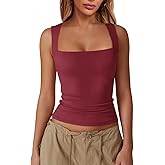 Imily Bela Womens Square Neck Tank Tops Casual Sleeveless Going Out Slim Fit Y2K Summer Cropped Shirts