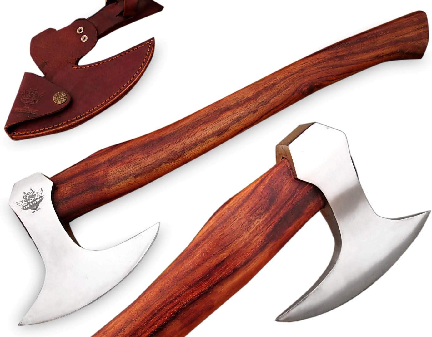 TNZ-612 High Carbon Axe 18 Long Hunting Camping Axe High Carbon Hatchet Viking Long Bearded Axe Leather Cover TNZ Hand Made High Carbon Knives