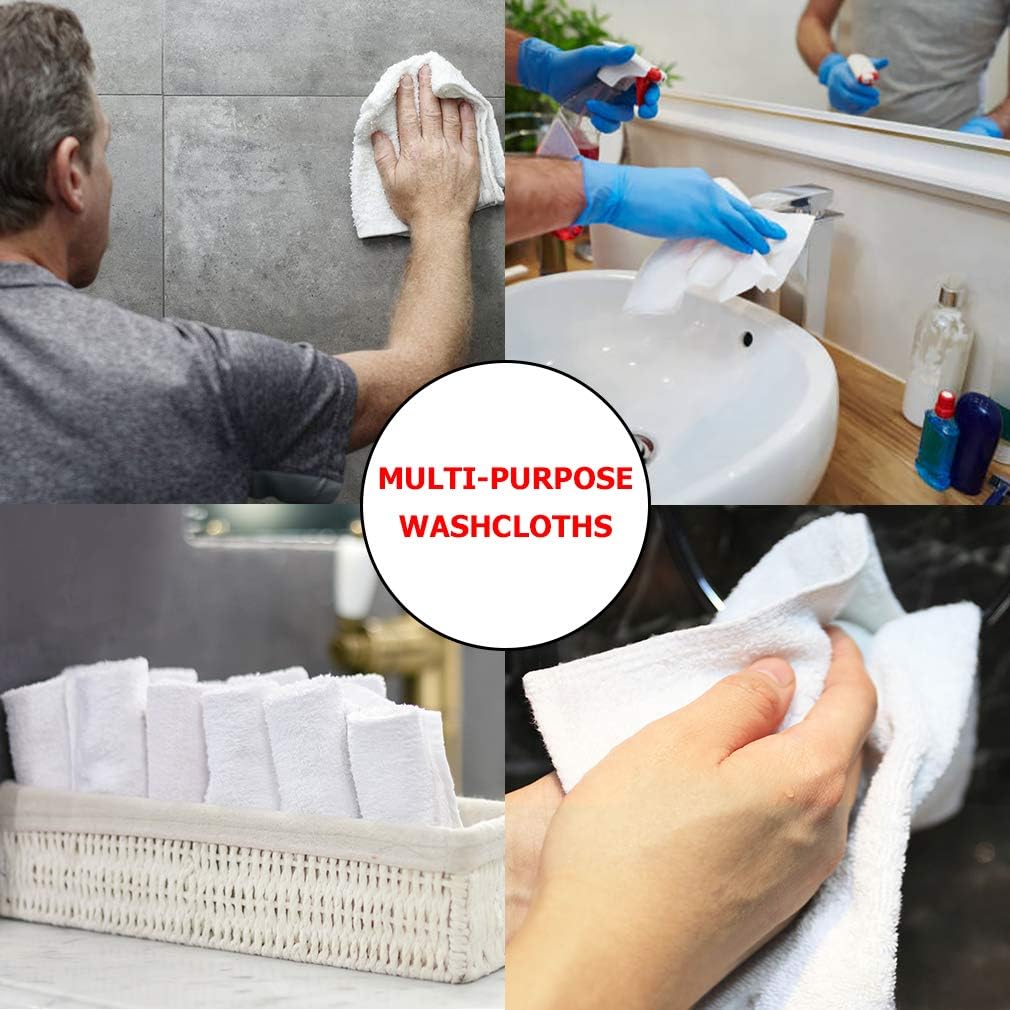 Talvania Washcloths Towels 24 Pack Super Absorbent Terry Towel 100% Ring Spun Cotton White Wash Cloth with Border Design Ideal for Face Wash Long Lasting Multi-Purpose Gym Spa Home Bath Towel 12"X12": Home & Kitchen