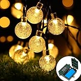 [Rechargeable Battery Included] easyDecor Globe Battery Operated String Lights 30 LED with Automatic Timer 8 Mode Crystal Ball Christmas Lights for Xmas Garden Outdoor Holiday Decoration (Warm White)