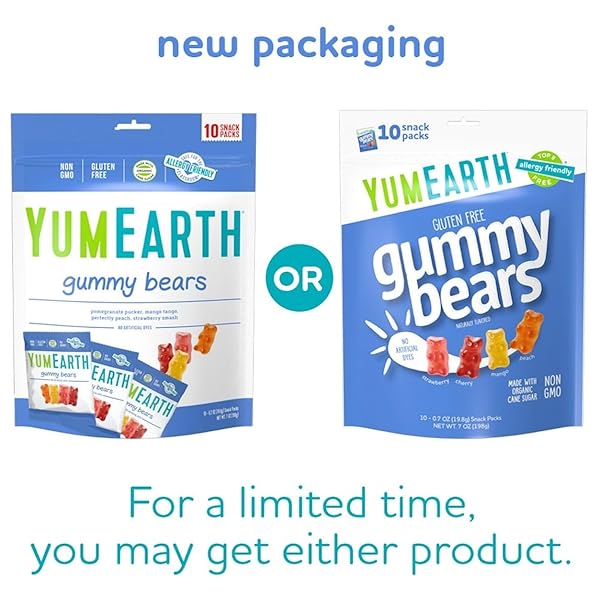 YUMEARTH ORGANIC FRUIT FLAVORED GUMMY BEARS, 10- .7OZ. SNACK PACKS, ALLERGY FRIENDLY, GLUTEN FREE, NON-GMO, DYE FREE