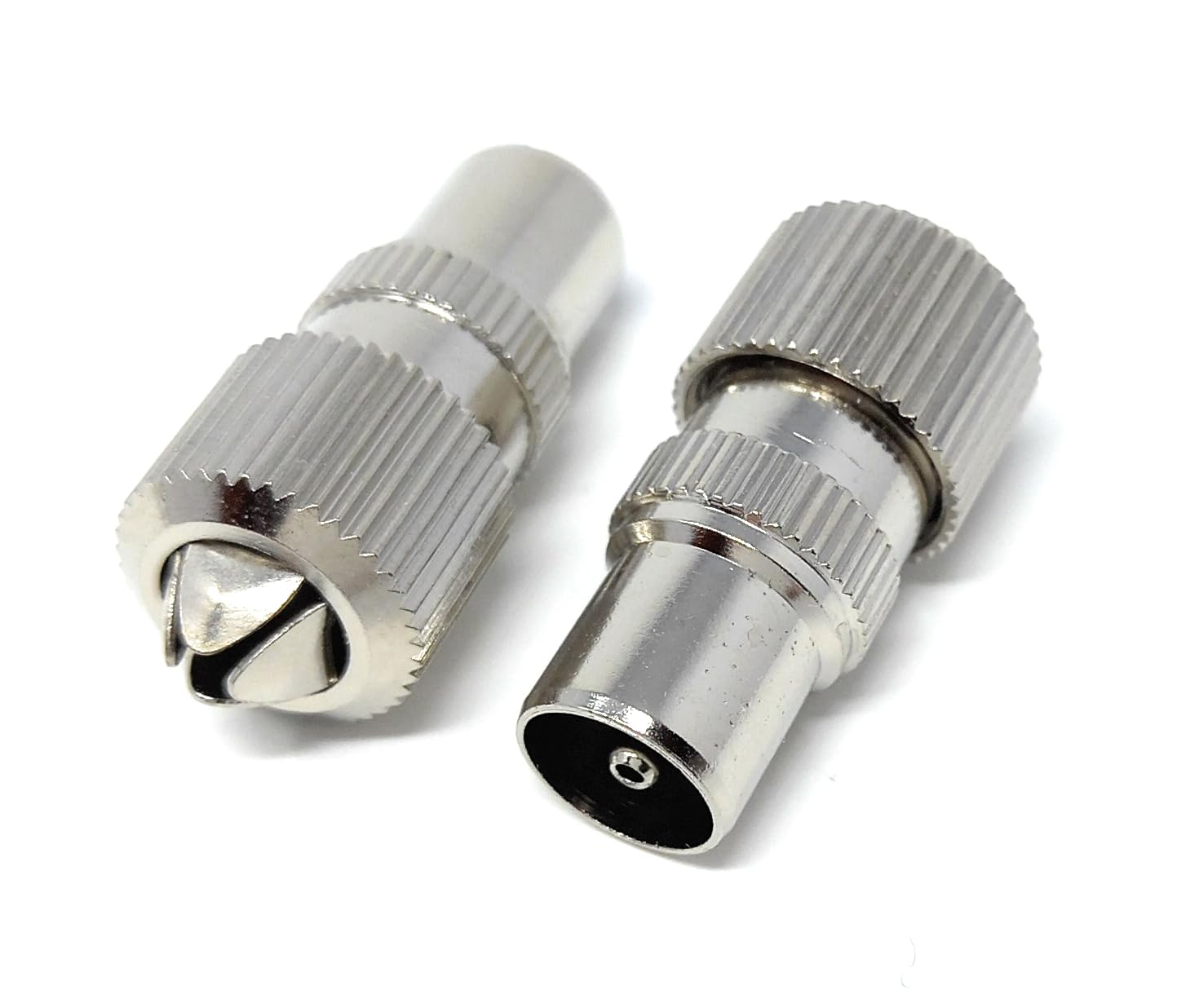 DRUT 4pcs. TV RF Male Plug Connector Adapter for Aerial Coaxial Coax Cable (Toolless Push In End) Silver