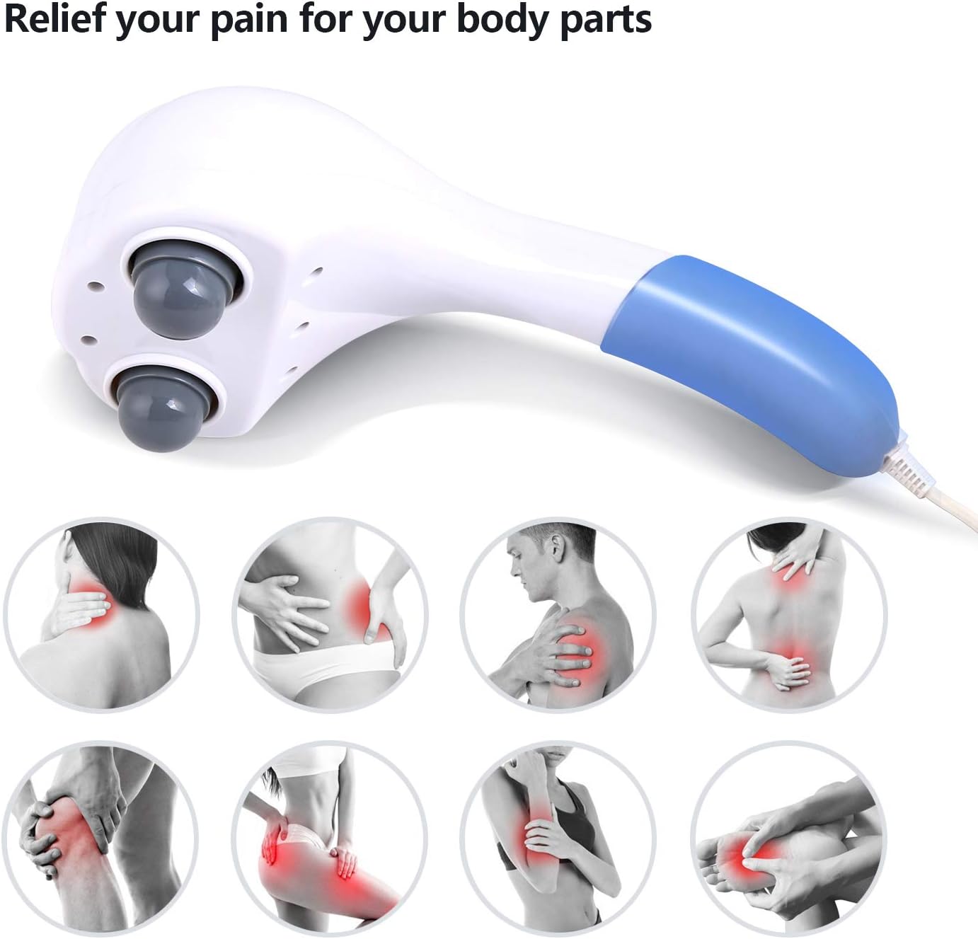 Electric Back Massager of Ohuhu, Handheld Massagers Double Head Deep Tissue Percussion Massages for Full Body Massage for Neck, Shoulder, Head, Foot, Leg, Great Father's Day Gift Ideal: Health & Personal Care