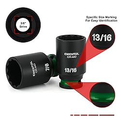 EMENTOL 3/8" Drive Impact Socket Set, Semi-Deep