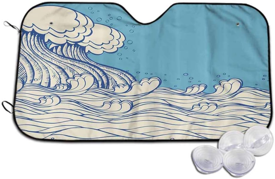 TableCoversHome Foldable UV Rays Sun Visor Protector,Abstract Doodle Wave Keep Your car Cooler,Easy to Use,W27.5 x L51.2 inch