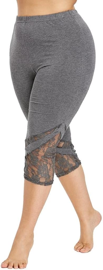 Fashion Women Lace Plus Size Solid Skinny Pants Yoga Sport Leggings Trousers