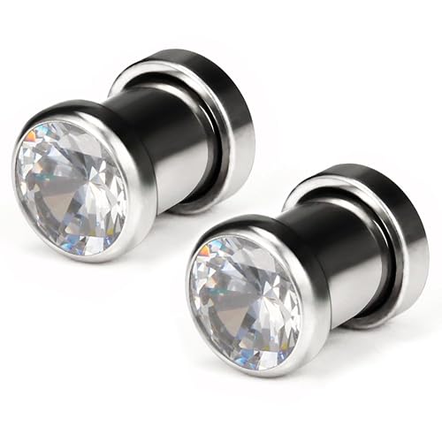 Igorbella Silver Stainless Steel Crystal Bling Flesh Tunnel Plugs - 1 Pair, Cubic Zirconia