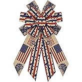 Patriotic Burlap Bow for 4th of July - Star Stripe Wreath Bow for Indoor/Outdoor Use