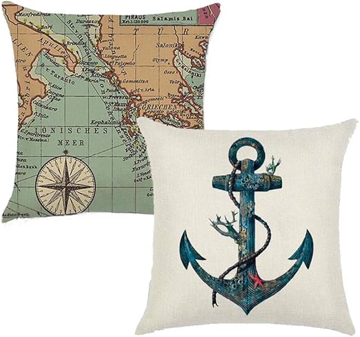 Amazon Com 7colorroom Nautical Anchor Throw Pillow Covers Sailing