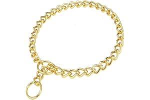 BBMMAYY Dog Choke Collar Slip P Chain,Heavy Chain Dog Metal Training Choke Collars, Martingale Puppy Collars for XS Small Medium Large Big XL Breed Dogs (Gold, M(Neck Max 18inch) D3.0mm)
