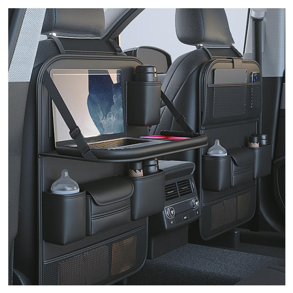 Photo 1 of Primst 2 Pack Leather Car Backseat Organizer with Foldable Table Tray, Car Seat Back Protectors Kick Mats, Foldable Car Seat Organizer with Tablet Holder