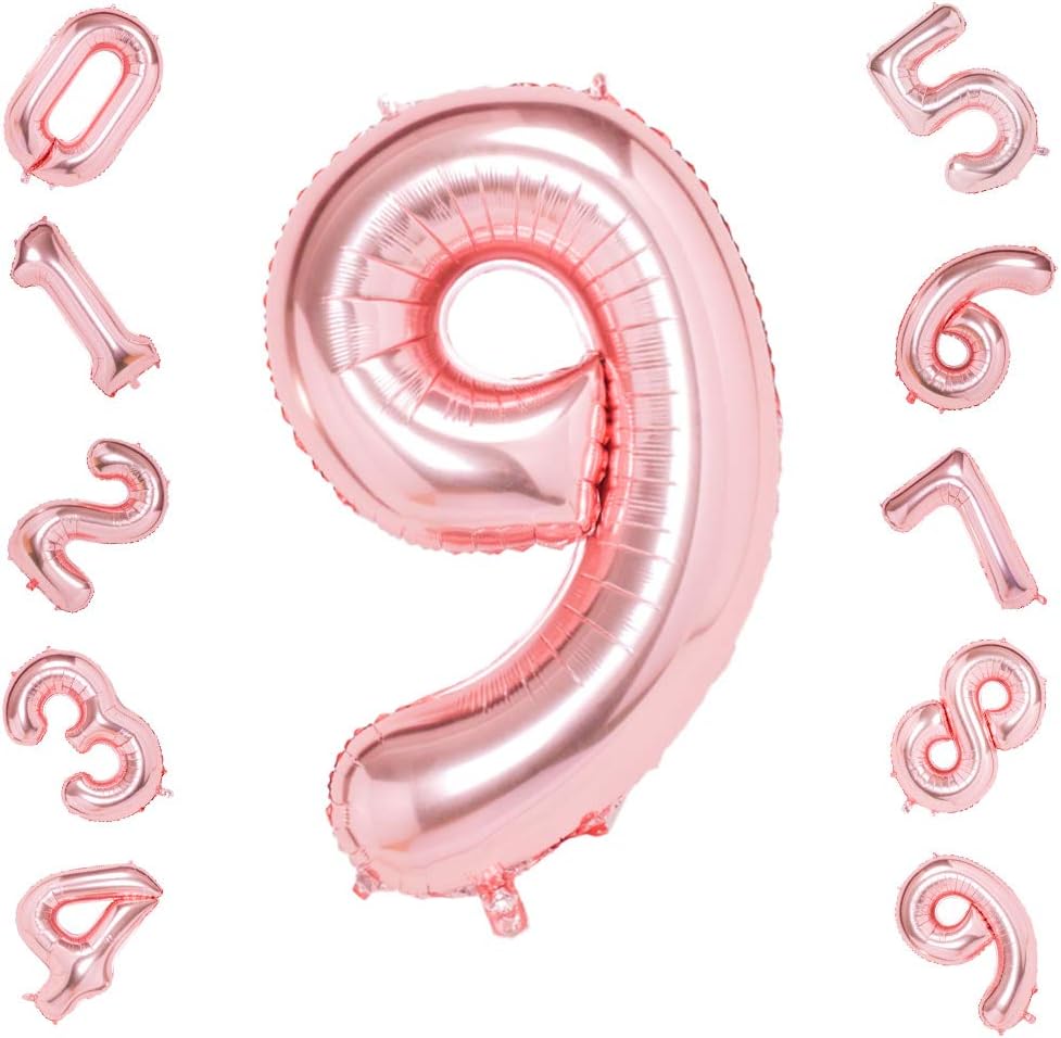 Rose Gold 9 Balloons,40 Inch Birthday Foil Balloon Party Decorations Supplies Helium Mylar Digital Balloons (Rose Gold Number 9)