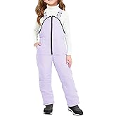 Haloumoning Girls Snow Bibs Kids Fleece Lined Waterproof Ski Pants Overalls with Pockets 4-12 Years