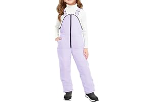 Haloumoning Girls Snow Bibs Kids Fleece Lined Waterproof Ski Pants Overalls with Pockets 4-12 Years