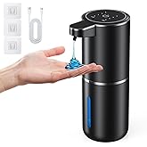 Automatic Soap Dispenser Touchless, USB Rechargeable Smart Foaming & Liquid Dispenser with 4 Adjustable Levels, 12.8oz/380ml Large Capacity, Easy Wall Mount for Kitchen Bathroom Dish Area (Black)