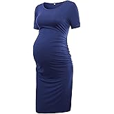 Liu & Qu Women's Maternity Bodycon Ruched Side Dress Casual Short & 3/4 Sleeve Dress for Daily Wearing Or Baby Shower