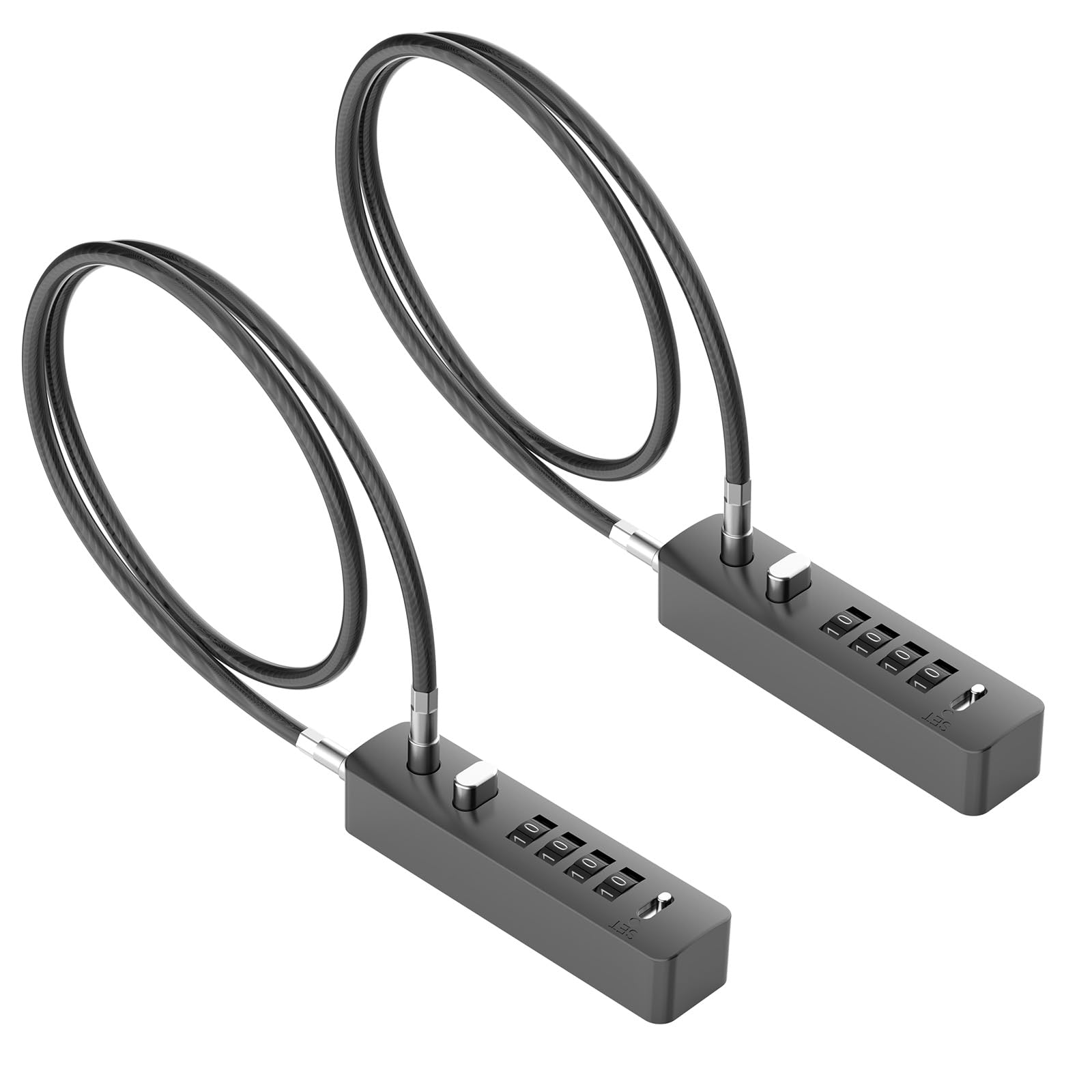 MeBantoo Cable Locks with Combination, 23.6" Steel Cable Rope Snowboard Lock with 4-Digit Combination, Adjustable Gate Locks for Outdoor Fence, Bike, Locker, Cabinet, Refrigerator (Gray - 2pcs)