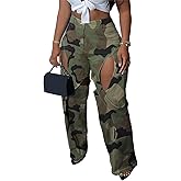 YOOTIKO Womens Camo Cargo Pants High Waisted Army Fatigue Straight Leg Camouflage Trouser Streetwear