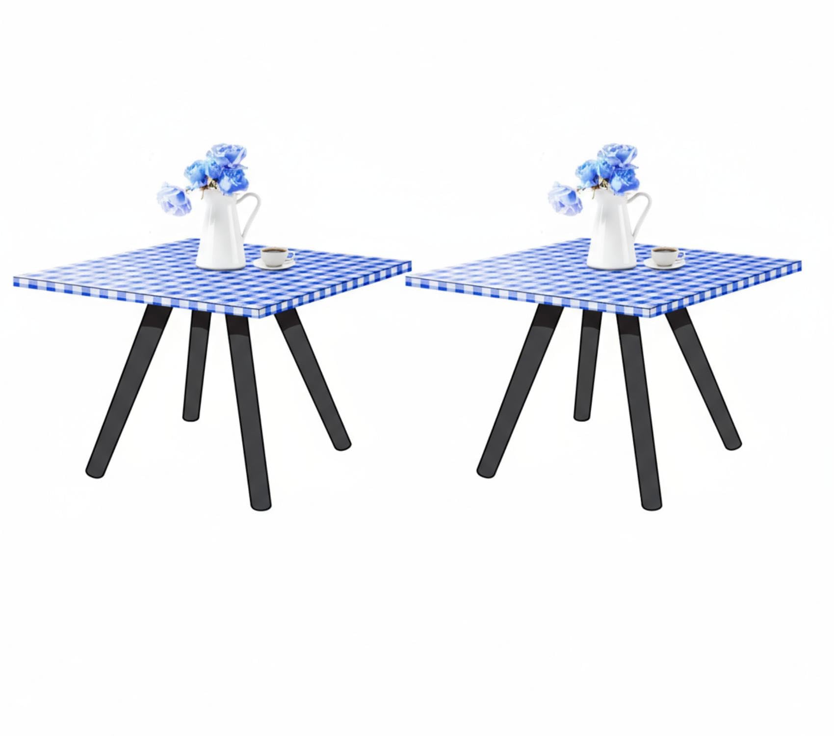 Photo 1 of Tatuo 2 Pieces Vinyl Table Cover for 36 x 36 Inch Tables Gingham Picnic Fitted Tablecloth Flannel Backed Lining Stretched Square Table Cover Elastic Oilproof Waterproof Tablecloth (Blue and White)