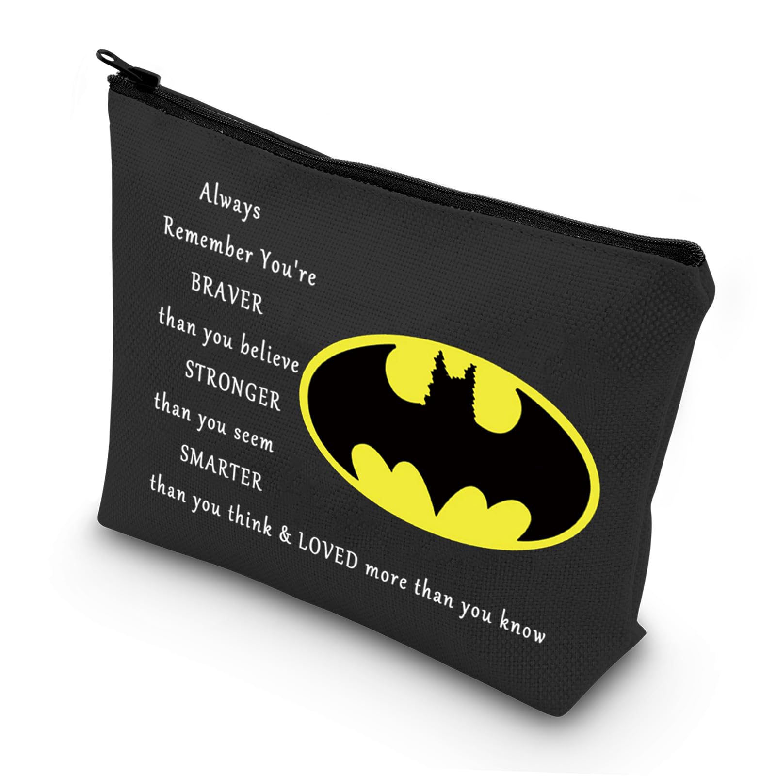LEVLO Bat Movie Cosmetic Makeup Bag - Classic Logo Gift 'You Are Braver Stronger Smarter Than You Think' - Zipper Pouch for Women Girls, Always Bat Black, Make Up Bag