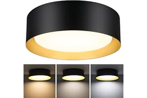 BrightHome LED Flush Mount Ceiling Light Fixture, 13in 25W(250W Equiv) 2400LM, 3 Colors 3000K 4000K 5000K, Dimmable Black and Gold Modern Flush Mount Light Fixture for Bedroom Bathroom Hallway