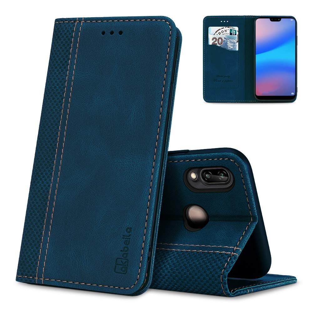AKABEILA Case for Huawei P20 Lite 2018 Premium PU Leather Flip Wallet Case with Magnetic Closure Kickstand Card Slots Folio Phone Case Cover Shockproof Blue