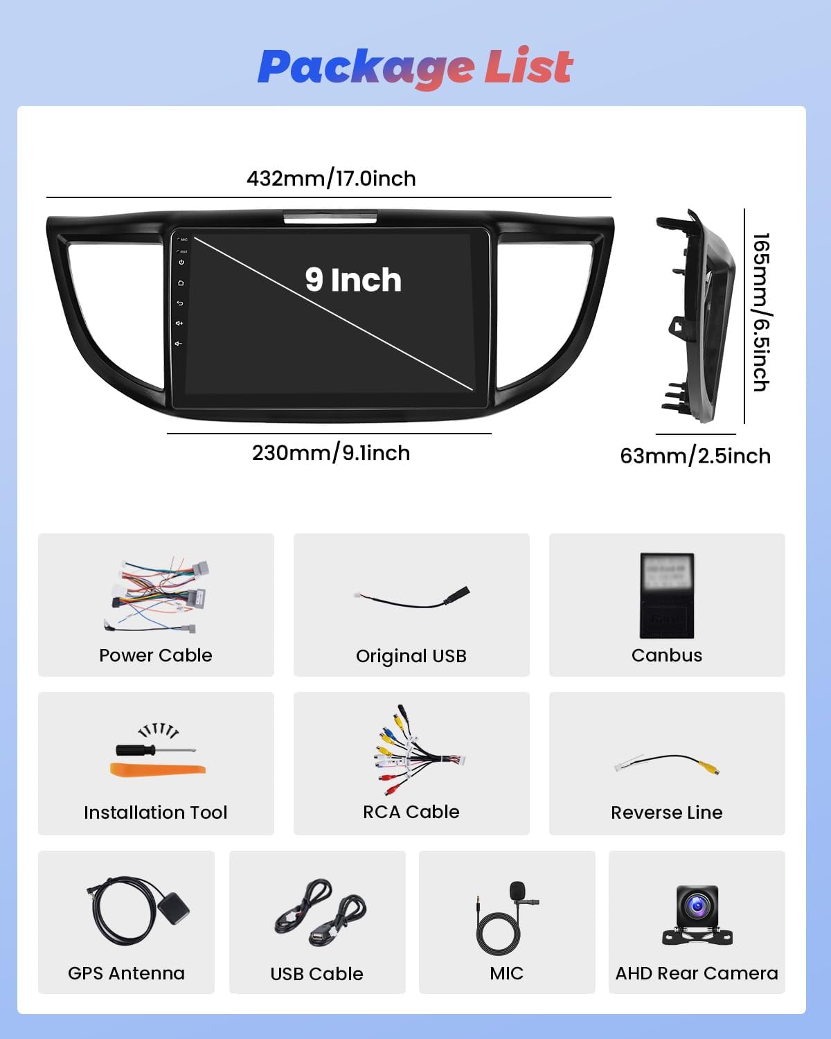 Package contents of Hikity Android Car Stereo