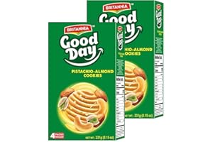 BRITANNIA Good Day Pistachio/Almond Cookies 8.15oz (231g) - Breakfast & Tea Time Snacks - Delicious Grocery Cookies (Pack of 2)