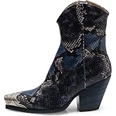 keleimusi Women's Western Cowgirl Knee High Boots Stacked Block Heel Cowboy Booties Steel Toe Heeled Short Cowboy Boots Side Zipper Western Booties for Women