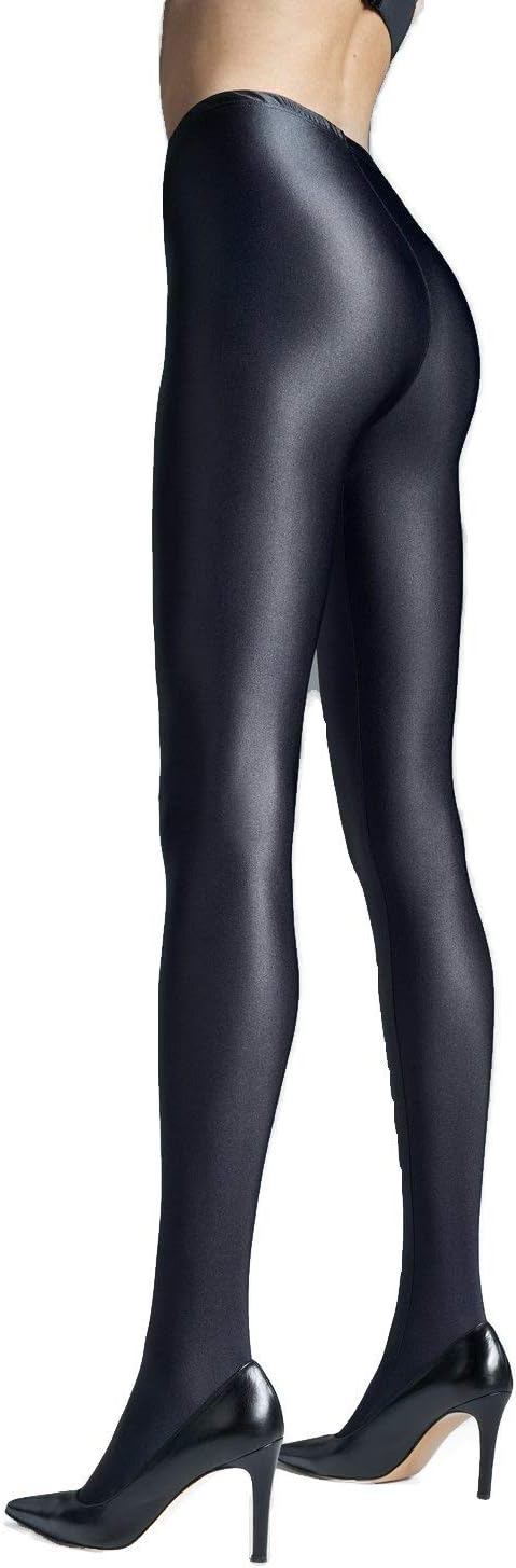 Womens SHINY LIQUID WET LOOK Footed Tights | BLACK BRILLANT by Gatta [Made in Europe]