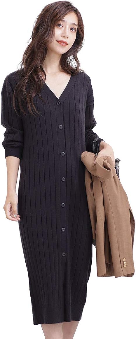 Amazon ナノユニバース Web限定 前後2wayワイドリブロングカーディガン ワンピース レディース スミクロ F ワンピース チュニック 通販